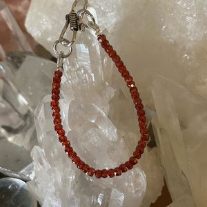 Natural red garnet stone seed bead baby bracelet with silver hook clasp